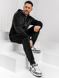 Trening pentru bărbați din catifea neagră cu glugă Bolf 8C1538A1