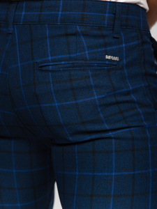 Pantaloni formali pentru bărbați bleumarin cu model în carouri Bolf 184195