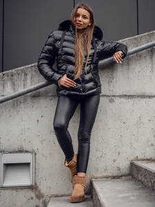 Geacă de iarnă cu glugă neagră dame Bolf 5M3138