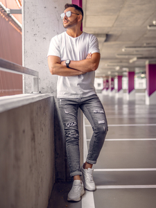 Tricou bărbătesc alb, simplu, cu decolteu în V Bolf 192131A