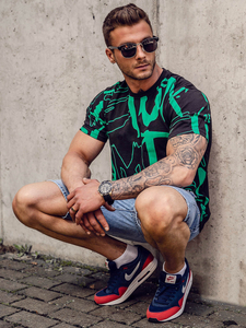 Tricou negru bărbătesc din bumbac cu imprimeu Bolf KS1972A