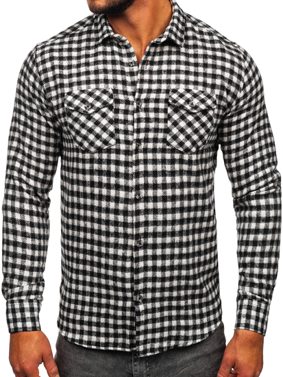 Cămașă flanel în carouri cu mâneca lungă negru-alb Bolf 22701