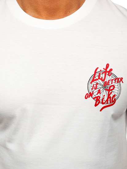 Tricou bărbătesc din bumbac alb cu imprimeu Bolf MPO3555