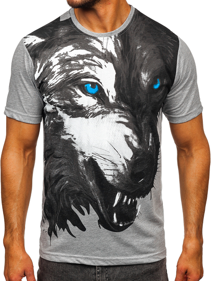 Tricou din bumbac cu imprimeu gri Bolf 5041