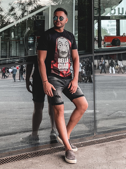 Tricou negru cu imprimeu Bolf 192410