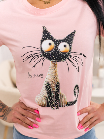 Tricou de dama roz cu aplicatie Bolf 95T2515