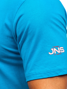 Tricou bărbătesc din bumbac turcoaz cu imprimeu Bolf 14741