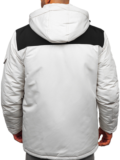 Geaca de iarna barbati bej deschis cu gluga Bolf 22M322