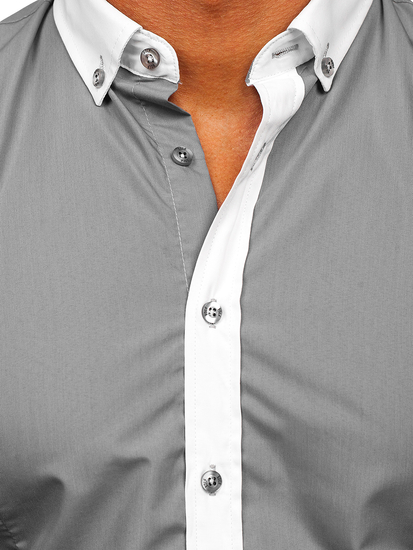 Cămașă elegantă gri cu mâneca lungă Bolf 21750