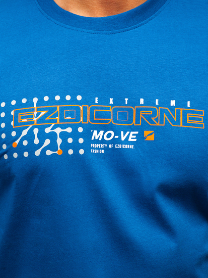 Tricou pentru bărbați din bumbac albastru cu imprimeu Bolf 14732