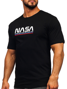 Tricou negru bărbătesc din bumbac cu imprimeu Bolf 14749