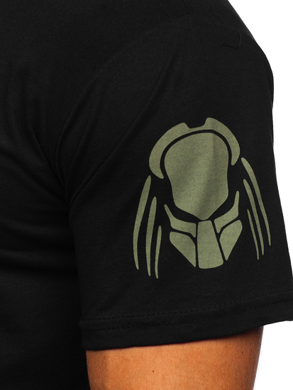 Tricou negru cu imprimeu din bumbac pentru bărbați Bolf 192379