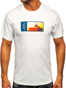 Tricou bărbătesc din bumbac alb cu imprimeu Bolf MPO3559