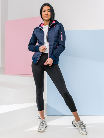 Hanorac cu glugă matlasată pentru femei bleumarin Bolf KSW4001