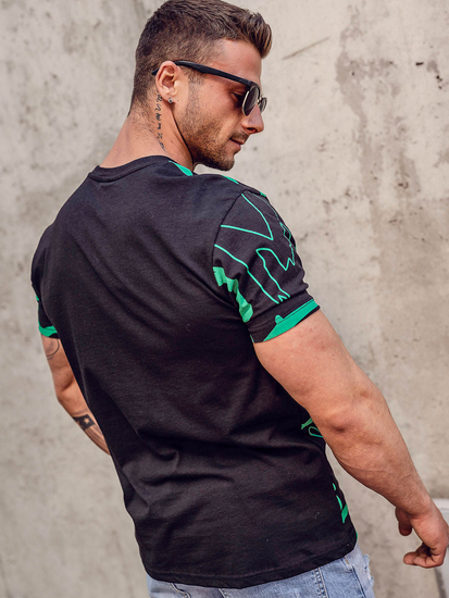 Tricou negru bărbătesc din bumbac cu imprimeu Bolf KS1972A