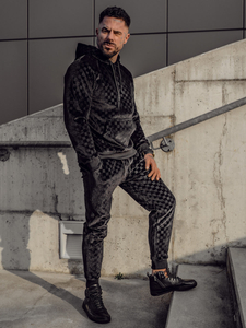 Trening catifea negru cu glugă Bolf 3A82-A