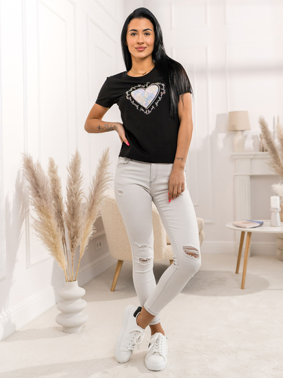 Tricou negru de dama cu aplicatie Bolf 95T2510