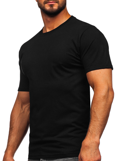 Tricou negru bărbătesc din bumbac fără imprimeu Bolf 14291