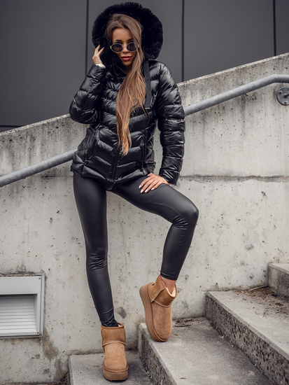 Geacă de iarnă cu glugă neagră dame Bolf 5M3138