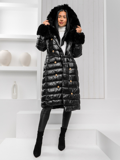 Pantalon matlasat lung de iarnă cu glugă pentru femei negru Bolf 5M3160A