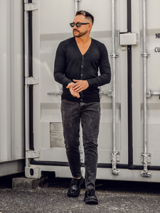 Cardigan negru pentru bărbați cu fermoar Bolf YY06A