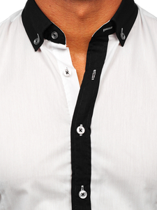 Cămașă elegantă albă cu mâneca lungă Bolf 21750