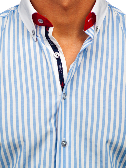 Cămașă albastru-aprins în dungi cu mâneca lungă Bolf 20727