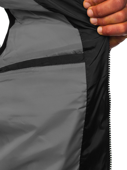 Vestă groasă neagră matlasată cu glugă Bolf 7126