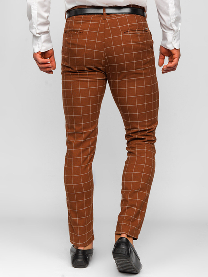 Pantaloni chino în carouri maro pentru bărbați de la Bolf 0047