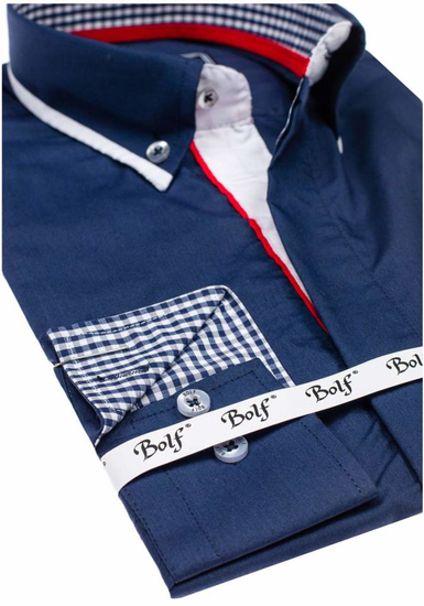Cămașă elegantă pentru bărbat cu mâneca lungă bluemarin Bolf 6857