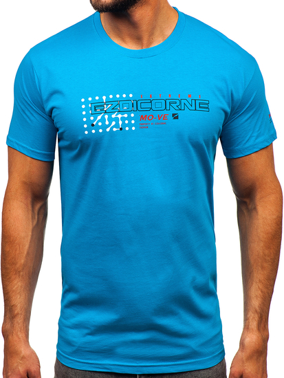 Tricou bărbătesc din bumbac turcoaz cu imprimeu Bolf 14732