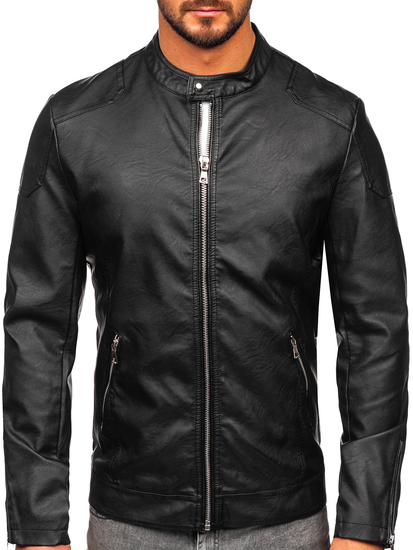 Geacă de piele neagră Bolf 11Z8027