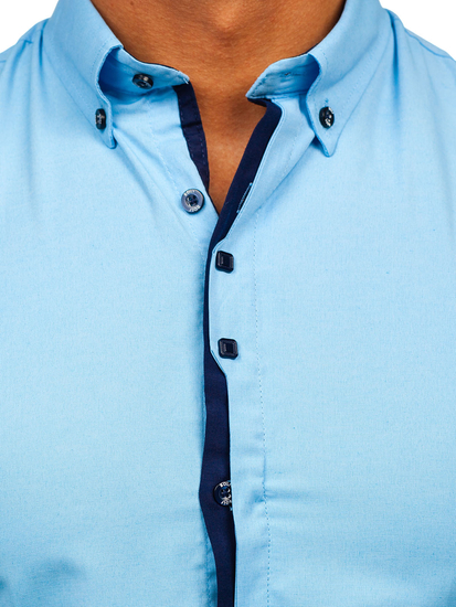 Cămașă albastră elegantă pentru bărbați cu mâneci lungi Bolf 24701
