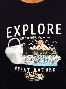 Tricou bărbătesc din bumbac negru cu imprimeu Bolf MPO3485