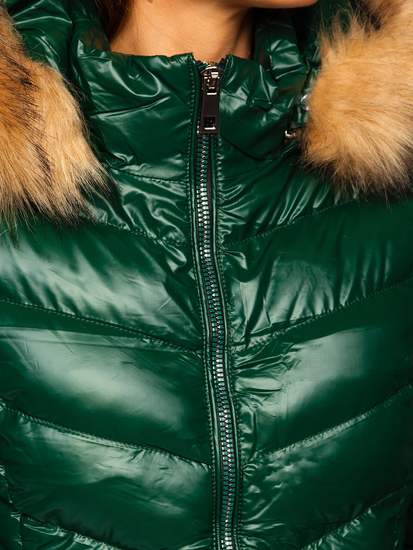 Geacă de iarnă verde matlasată cu glugă dame Bolf 6830
