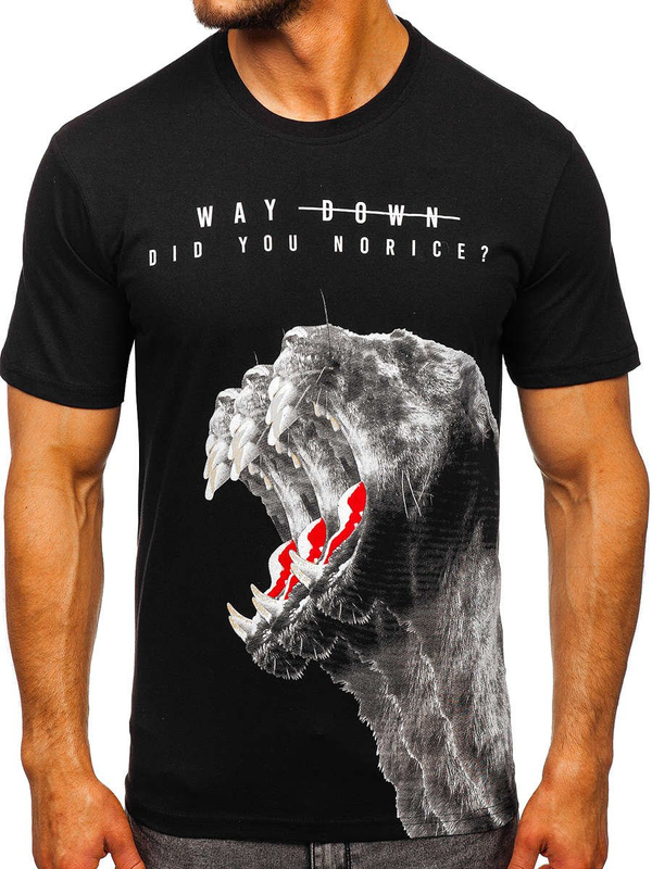 Tricou negru cu imprimeu Bolf 181519