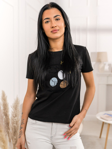 Tricou negru de dama cu imprimeu Bolf 95T2519