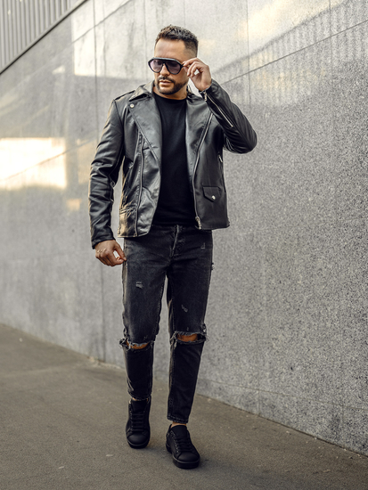 Geacă de piele neagră Bolf 11Z8014