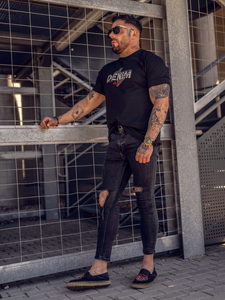 Tricou din bumbac negru cu imprimeu Bolf 14791A