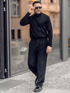 Pulover cu guler înalt din bumbac negru pentru bărbați Bolf 535A