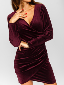 Rochie din catifea bordo dame Bolf 880
