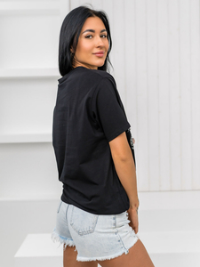 Tricou negru dama cu aplicatie Bolf 96T636