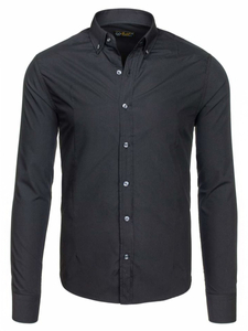 Cămașă elegantă pentru bărbat cu mâneca lungă neagră Bolf 1703-1
