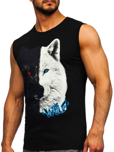 Maiou negru tank top cu imprimeu Bolf 14823