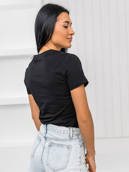 Tricou de dama negru cu aplicatie Bolf 96T625