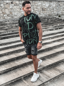 Tricou negru imprimat pentru bărbați din bumbac pentru bărbați Bolf KS1972