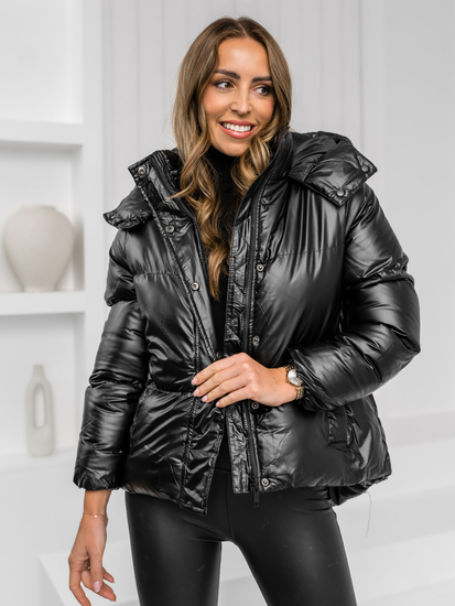 Geacă de iarnă  neagră cu glugă 5M3185