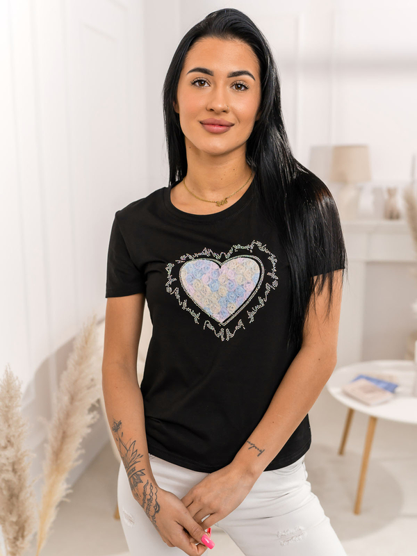 Tricou negru de dama cu aplicatie Bolf 95T2510