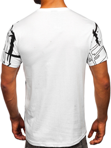 Tricou alb din bumbac pentru bărbați Tricou cu imprimeu Bolf KS1972