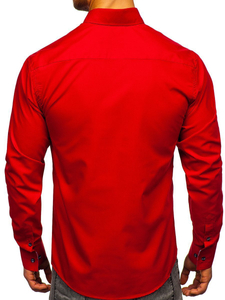 Cămașă elegantă cu mâneca lungă rosie Bolf 8838-1